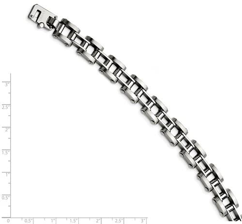 Men's Brushed and Polished Stainless Steel 10mm Bike Chain Link Bracelet, 8.5 Inches