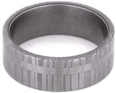 His and Hers Matte Grey Damascus Comfort-Fit Stainless Steel Wedding Rings Size, M11-F7