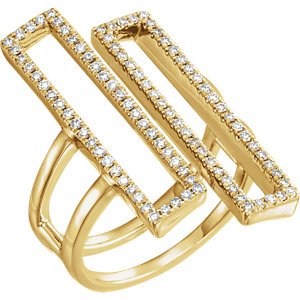 Double Rectangle Geometric Diamond Ring, 14k Yellow Gold, (1/2 Ctw, Color H+, Clarity I1), Size 7