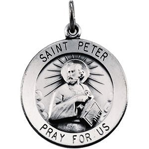 Sterling Silver Round St. Peter Necklace, 18" (15MM)