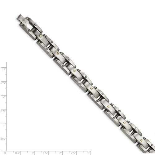 Men's Brushed Titanium 10mm Yellow IP-Plated Bracelet, 8.5"