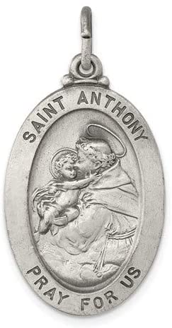 Sterling Silver Antiqued Saint Anthony Medal (35x20MM)