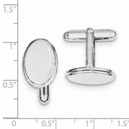 Rhodium-Plated Sterling Silver, Bullet Back Oval Cuff Links, 18X12MM