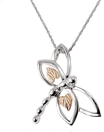 Dragonfly Pendant Necklace, Sterling Silver, 12k Green and Rose Gold Black Hills Gold Motif, 18"