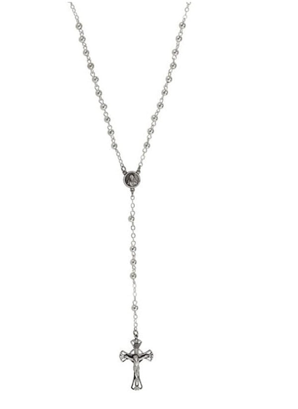INRI Crucifix Rosary Necklace, Sterling Silver, 29.5"