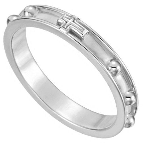 Rosary Ring, 3.25mm, Semi-Polished 10k White Gold, Size 10