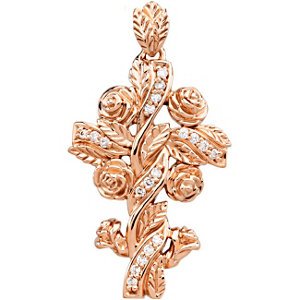 Diamond Floral Style Cross 14k Rose Gold Pendant