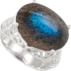 12.95 Ct Labradorite Sterling Silver Filigree Ring, Size 10