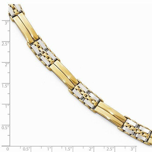 Men's Two-Tone 14k Yellow and White Gold 9mm Link Bracelet, 8"
