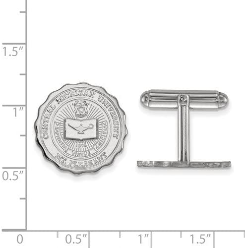 Rhodium-Plated Sterling Silver Central Michigan University Crest Round Cuff Links, 18MM