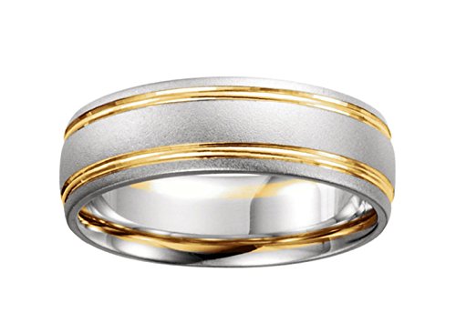 Two-Tone Comfort-Fit 7mm Rhodium-Plated 14k White and Yellow Gold Wedding Band, Size 14.75