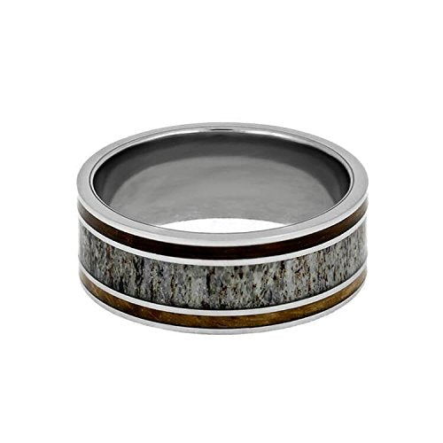 Deer Antler, Whiskey Barrel Oak Wood 9mm Titanium Comfort-Fit Wedding Ring