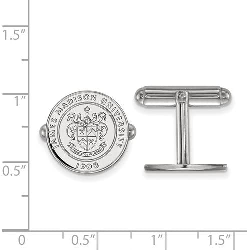 Rhodium-Plated Sterling Silver James Madison University Crest Round Cufflink, 15MM