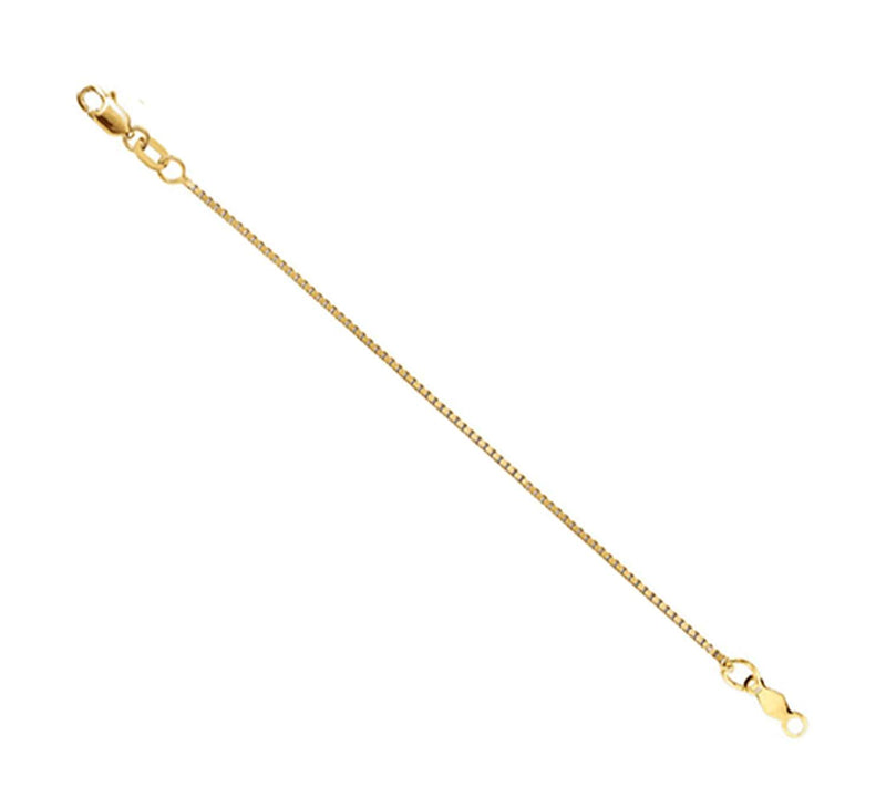 14k Yellow Gold 1mm Solid Box Chain, Extender Safety Chain, 1.25"