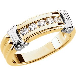 Men's 5-Stone Diamonds Two-Tone 7mm 14k Yellow and White Gold Ring, Size 11