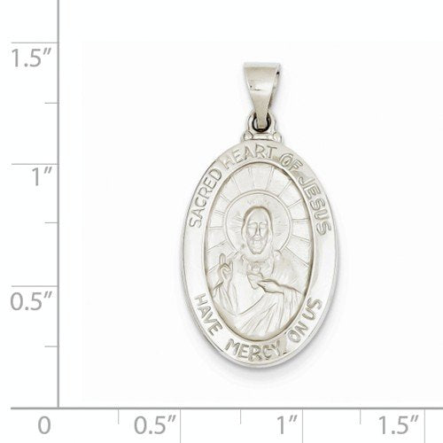 Rhodium-Plated 14k White Gold Sacred Heart Of Jesus Medal Pendant (27X11MM)