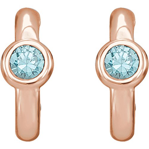 Blue Zircon J-Hoop Earrings, Rhodium-Plated 14k Rose Gold