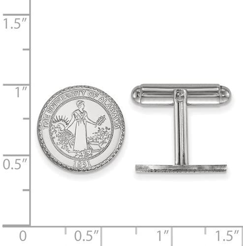 Rhodium-Plated Sterling Silver University of Alabama Crest Cuff Links, 16MM