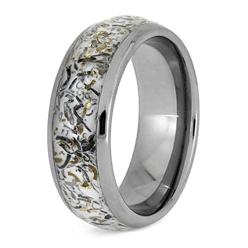 The Men's Jewelry Store (Unisex Jewelry) White Stardust with Meteorite and 14k Yellow Gold 7mm Comfort-Fit Titanium Band