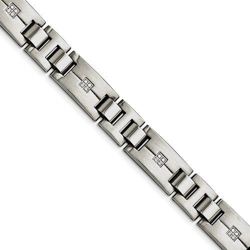 Men's Polished and Brushed Stainless Steel 12mm CZs Bracelet, 8.75"