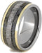 14k Yellow Gold, Dinosaur Bone, Gibeon Meteorite 10mm Comfort-Fit Titanium Band, Size 10.25