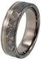 Gibeon Meteorite, 14k White Gold Pinstripe 6.5mm Comfort Fit Matte Titanium Wedding Band