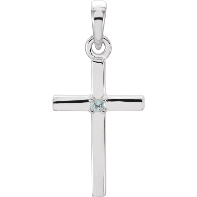 Platinum Aquamarine Inset Cross Pendant (19.2x9MM)