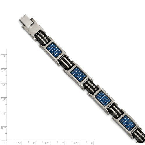 Men's Grey Titanium Blue Carbon Fiber Inlay and Rubber Bracelet, 8.5"