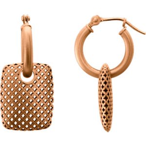 Pierced Rectangular Style Hoop Earrings, 14k Rose Gold