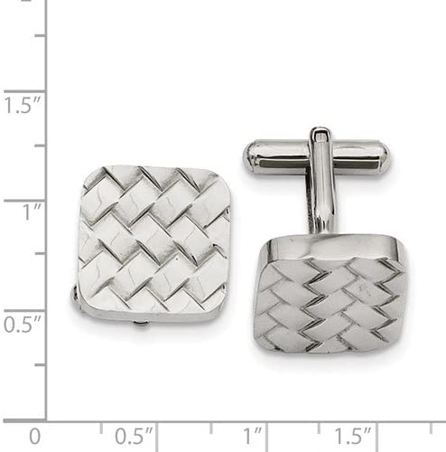 Stainless Steel Weave Design Textured Square Cuff Links, 17MM