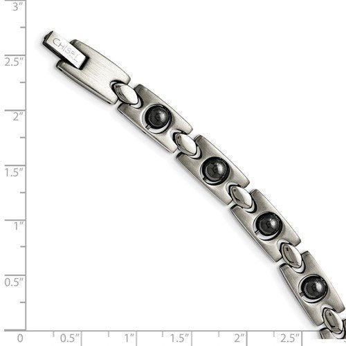 Men's Polished and Brushed Stainless Steel 7mm Magnetic Ball Bracelet, 8.5"