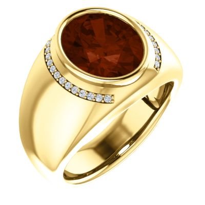 Men's Mozambique Garnet 5.35 Ct and Diamond 14k Yellow Gold Ring, Size 11