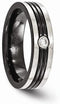 Edward Mirell Black Titanium with Grey Border Diamond with Sterling Silver Bezel 6mm Band (0.1 CT), Size 11