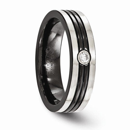 Diamond Collection in Black and Gray Titanium 6mm Grooved Comfort-Fit Band (.10 Ct, G-I, I1)