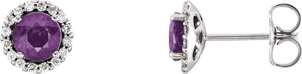 Amethyst and Diamond Earrings, Rhodium-Plated 14k White Gold (0.16 Ctw, G-H Color, I1 Clarity)