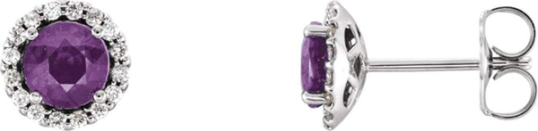 Amethyst and Diamond Earrings, Rhodium-Plated 14k White Gold (0.1 Ctw, G-H Color, I1 Clarity)