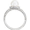 White Freshwater Cultured Pearl Diamond Halo 14k White Gold Ring (7-7.5 MM) (Color G-H, Clarity I1), Size 7.75