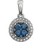 Blue and White Diamond Halo Pendant in 14k White Gold, (3/8 Cttw)