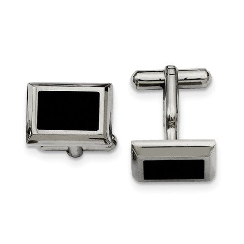 Black IP-Plated Stainless Steel Rectangle Cuff Links, 15X18MM