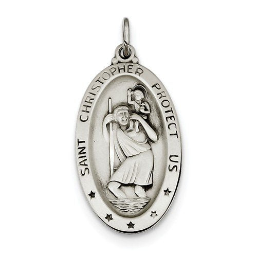 Sterling Silver Saint Christopher Medal Charm Pendant (35X17 MM)