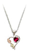 Red CZ July Birthstone Heart Pendant Necklace, Sterling Silver, 12k Green and Rose Gold Black Hills Gold Motif, 18"