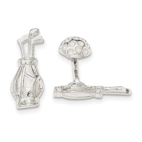 Sterling Silver Polished Reversible Golf Clubs and Ball Cuff Links,