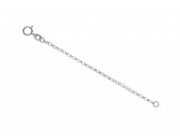 1.5mm 14k White Gold Hollow Belcher Rolo Chain Necklace Extender and Safety Chain, 2.25"