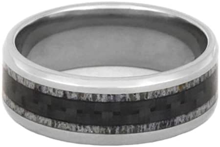 Carbon Fiber, Deer Antler 9mm Comfort-Fit Titanium Ring, Size 4.75