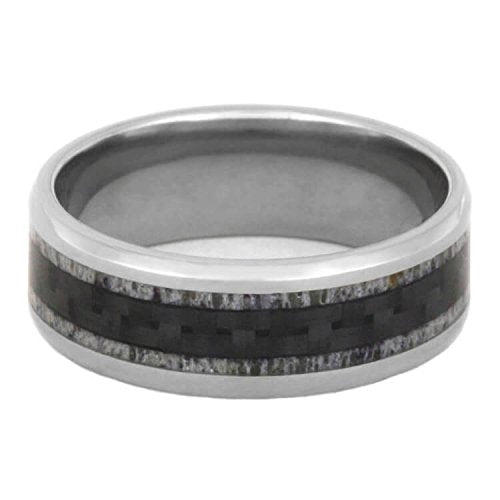 Carbon Fiber, Deer Antler 9mm Comfort-Fit Titanium Ring