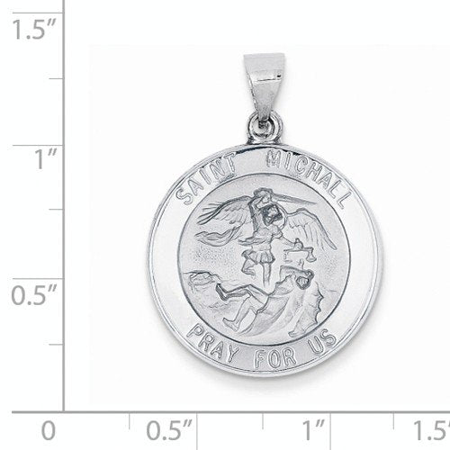 Rhodium-Plated 14k White Gold St. Michael Medal Pendant (25X23MM)