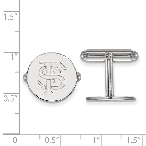 Rhodium-Plated Sterling Silver Florida State University Round Cuff Links, 15MM