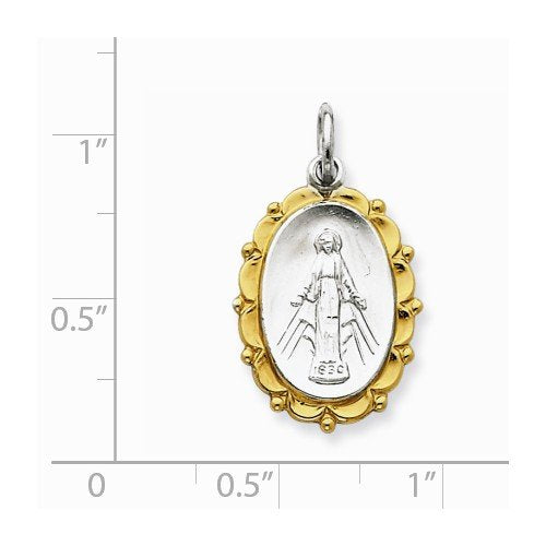 Rhodium-Plated Sterling Silver Vermeil Miraculous Medal (25X13MM)