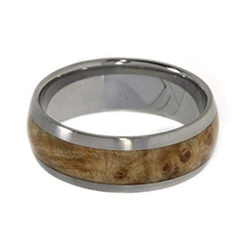 Black Ash Burl Wood 6mm Comfort Fit Titanium Wedding Band, Size 5.25