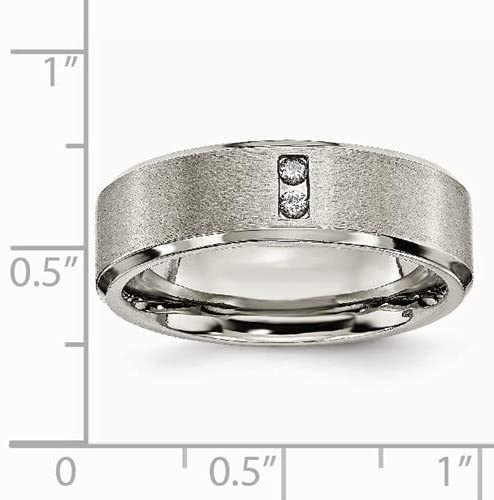 Satin-Brushed Grey Titanium Diamond 7mm Wedding Band, Size 8.5